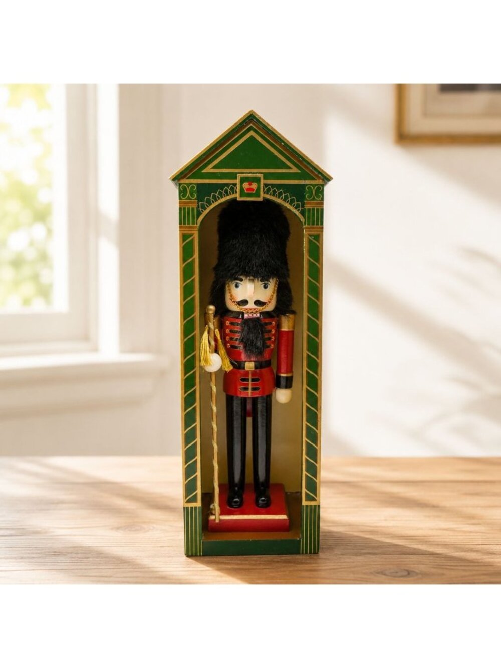 Vintage Royal Guard Nutcracker Wooden in 18" Green Guardhouse Display Box